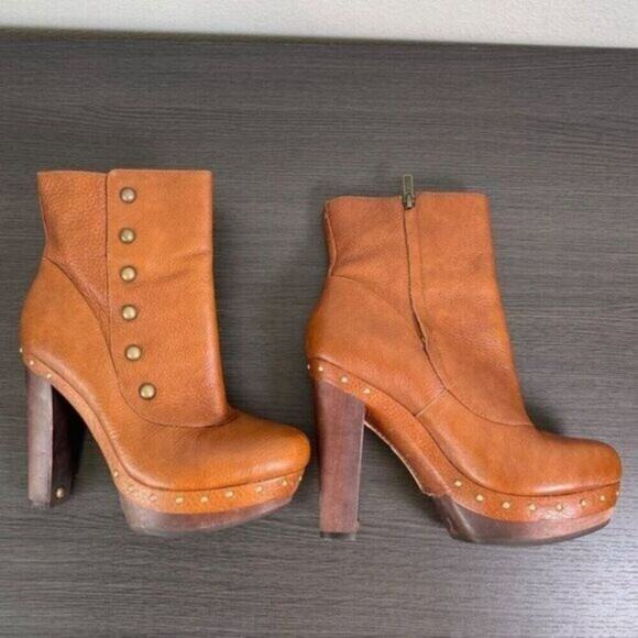 UGG Cosima Studded Brown Leather Heeled Mid-Calf Platform Boots Zip Closure 9.5 - Picture 5 of 13